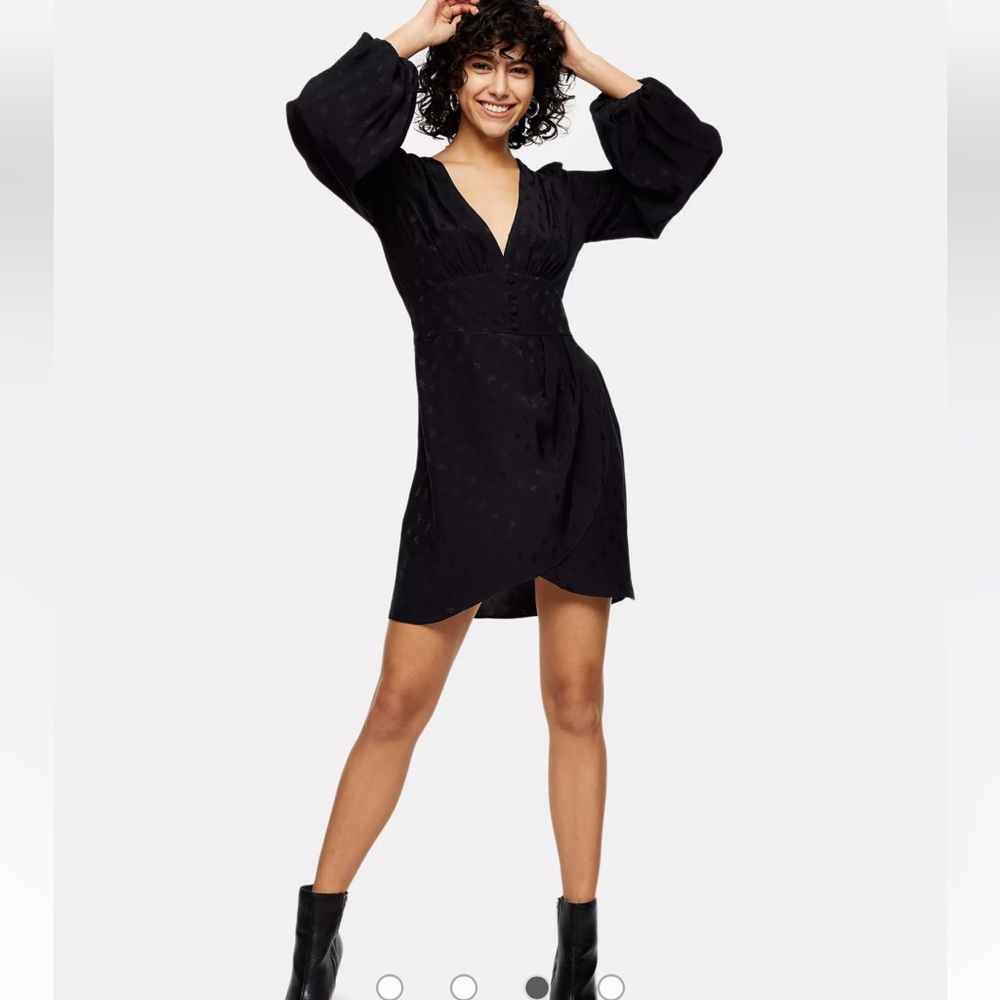Topshop Long Sleeve Black Jacquard Dress